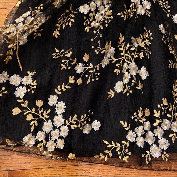 Gold Floral Embroidered Tulle Dress - Picture 8 of 16